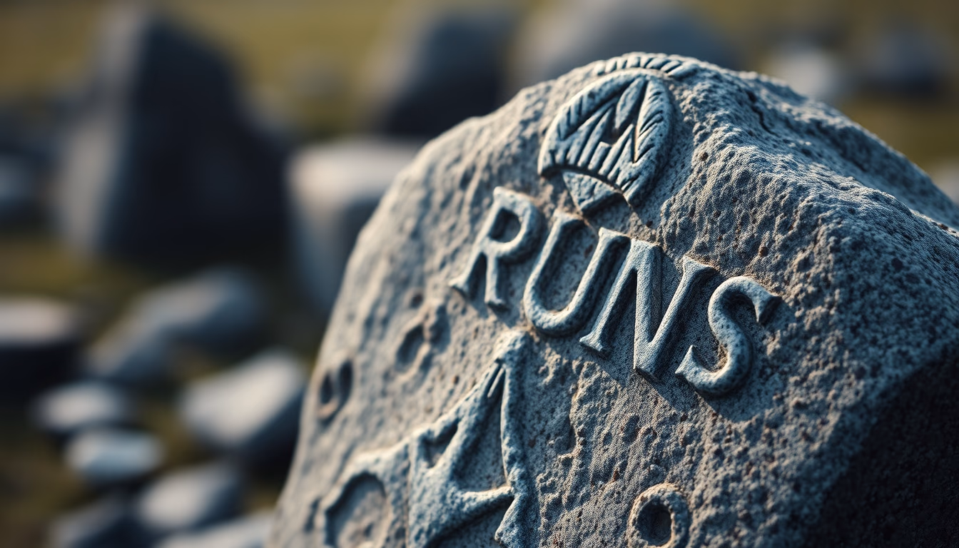 runes viking stone in editorial style