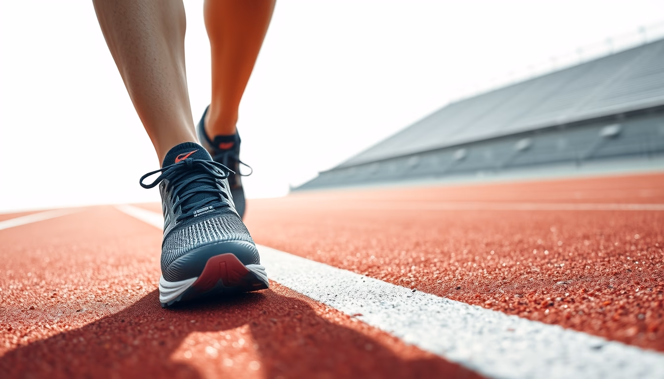 running shoes on track in editorial style