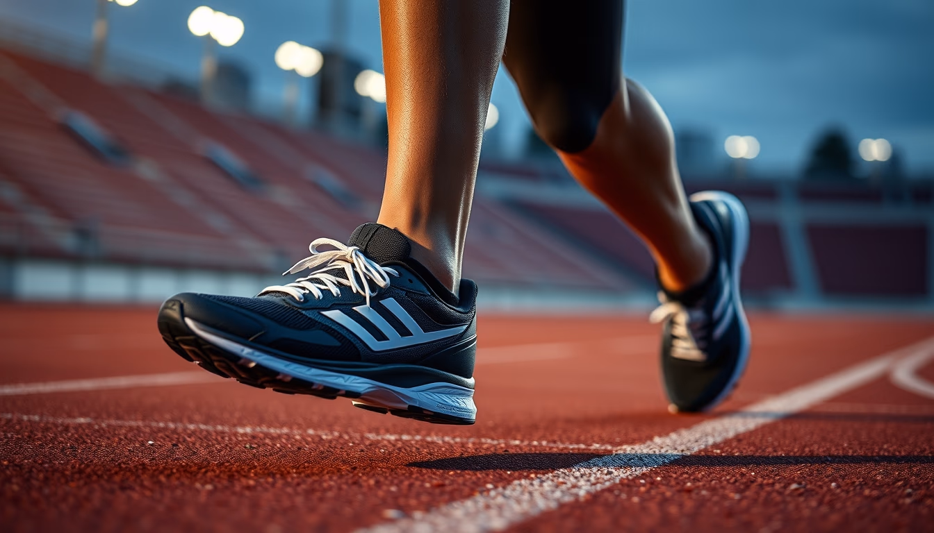 running shoes on track in editorial style