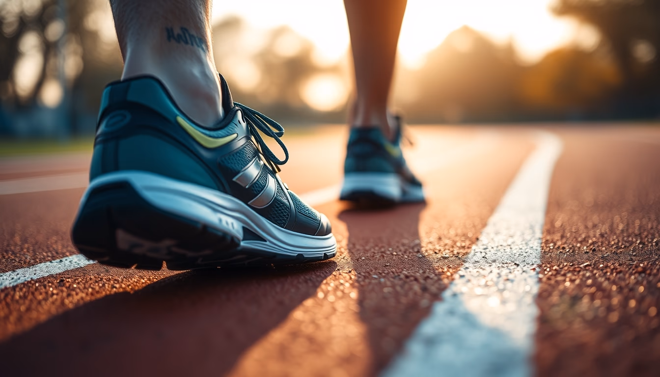 running shoes on track in editorial style