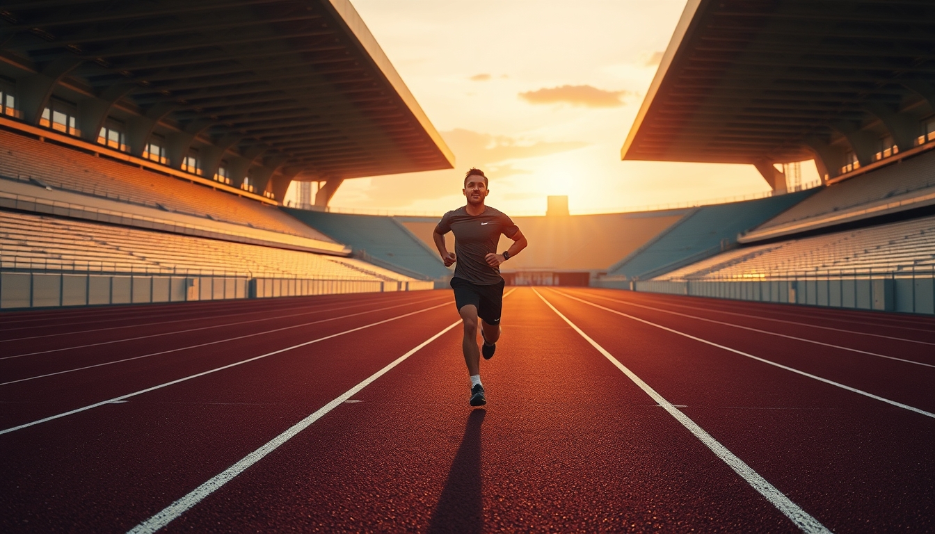 running track empty sunrise in editorial style