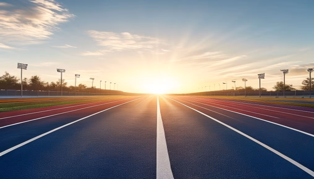 Running track empty sunrise em estilo editorial