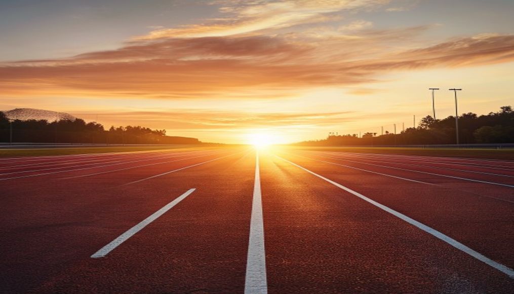 Running track empty sunrise em estilo editorial