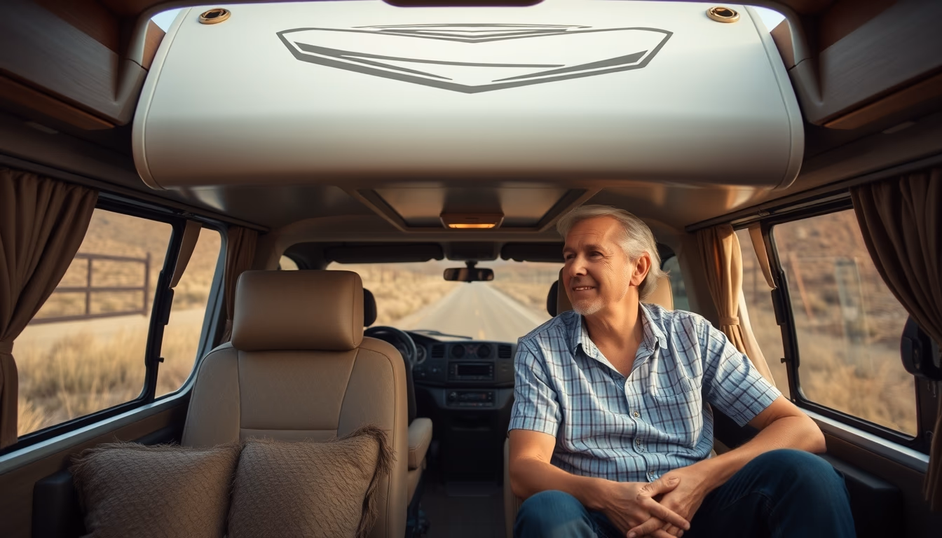 rv camper road trip in editorial style