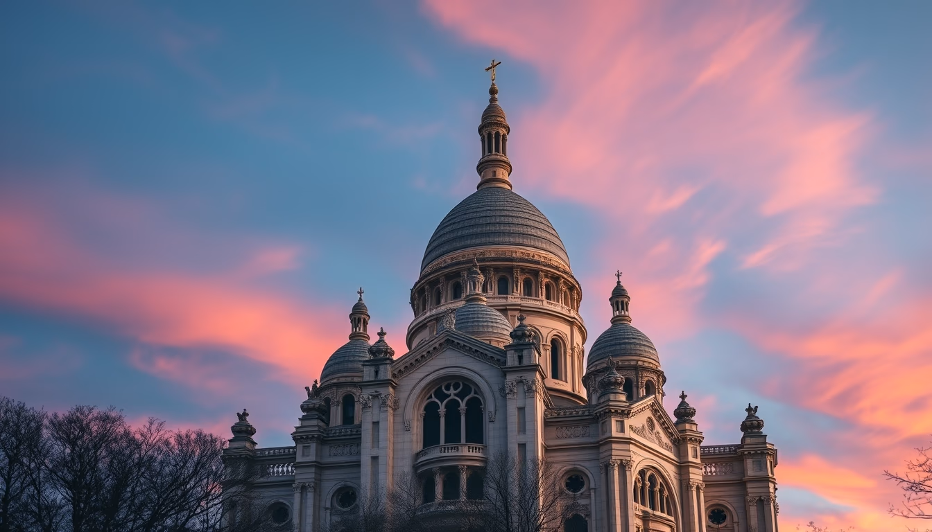 sacre coeur paris dome in editorial style