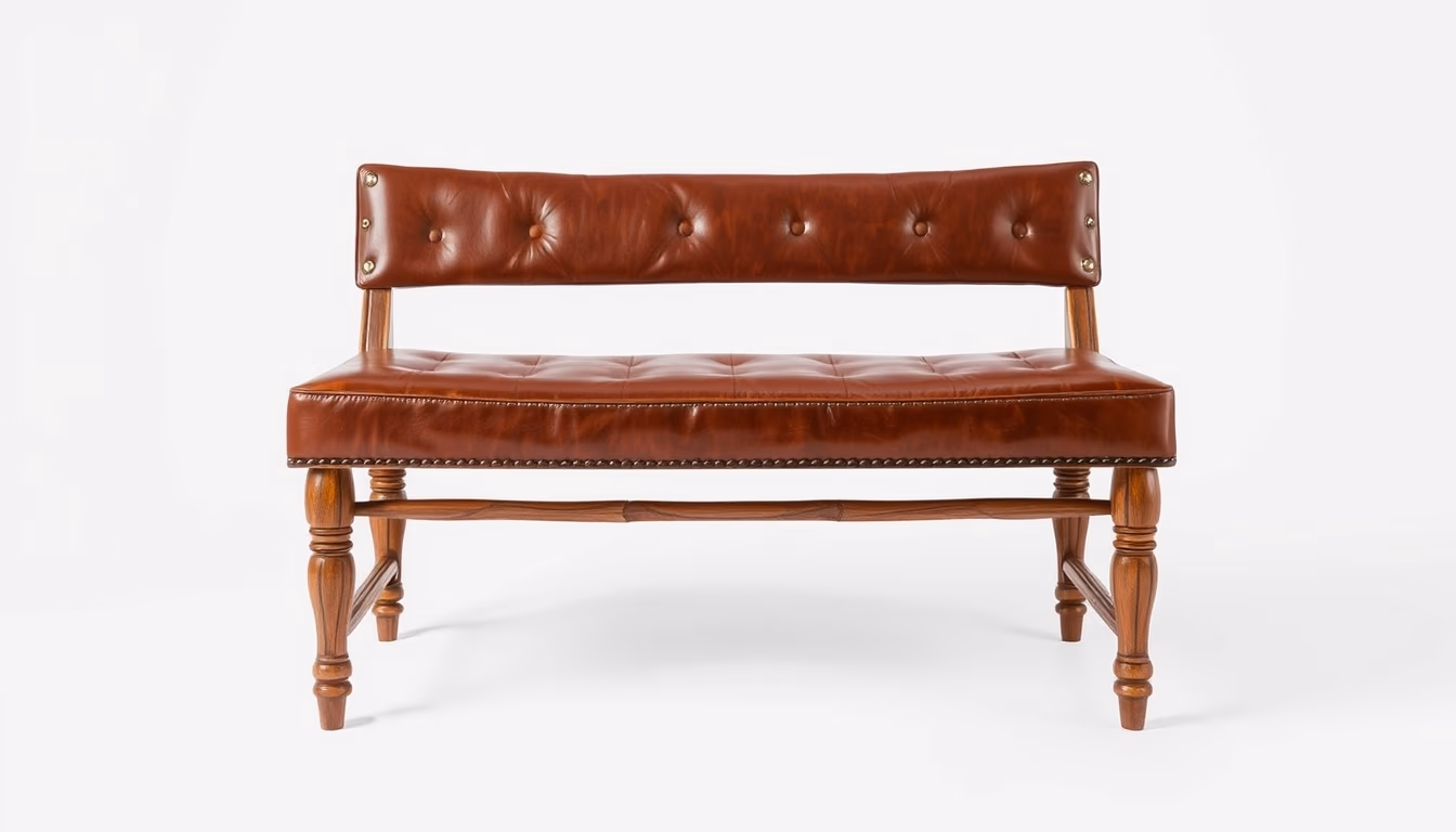 saddle leather bench in editorial style