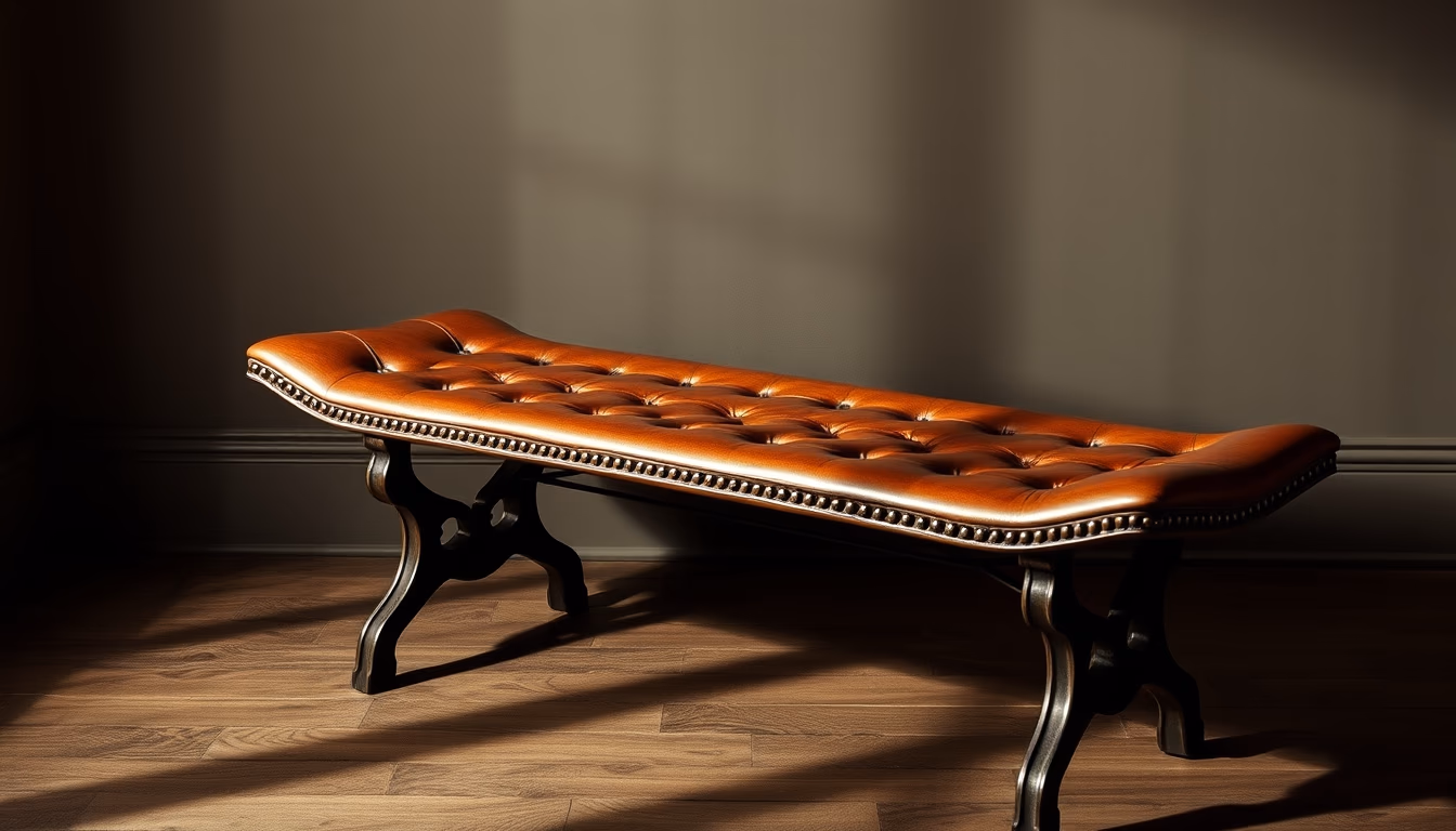 saddle leather bench in editorial style