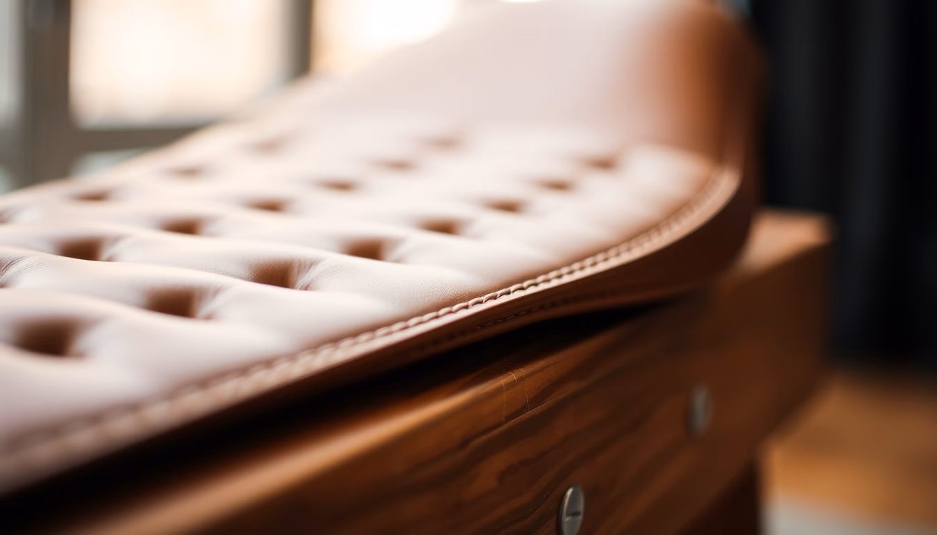 saddle leather bench in editorial style