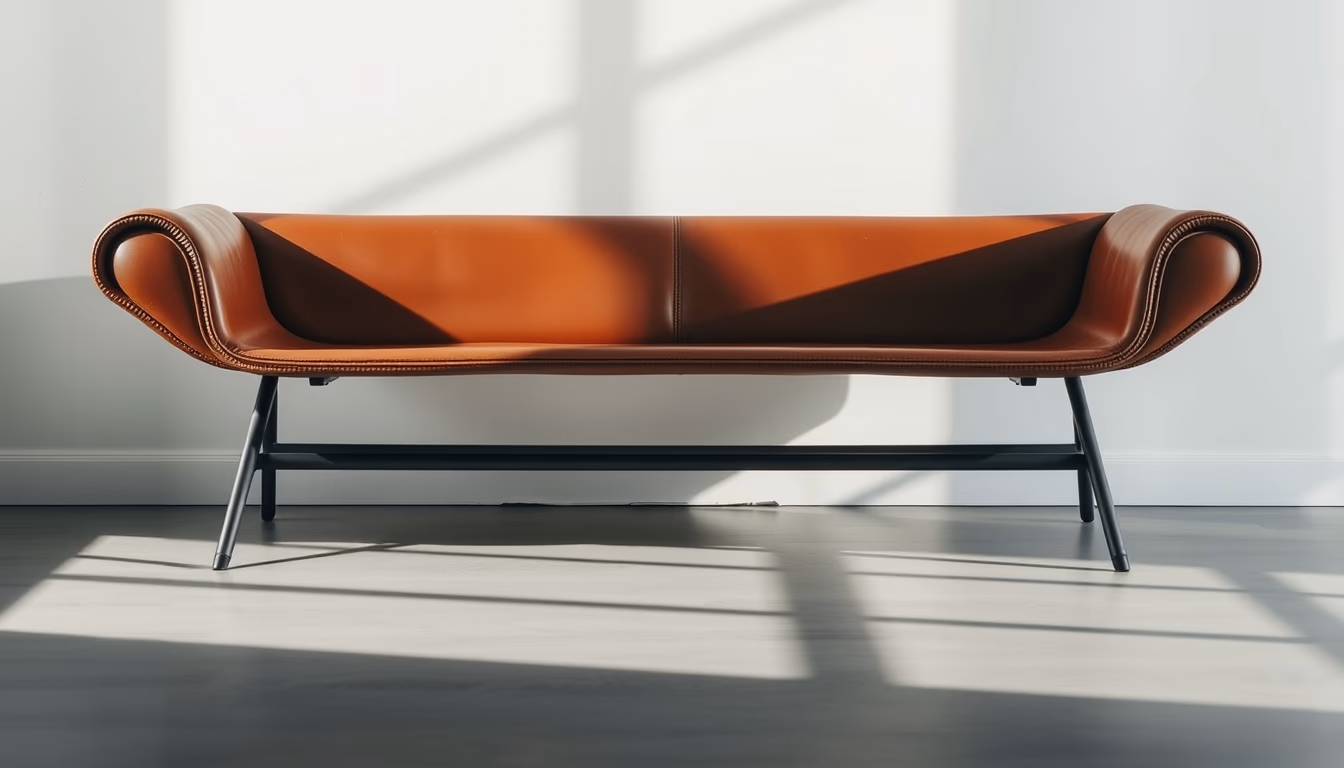 saddle leather bench in editorial style