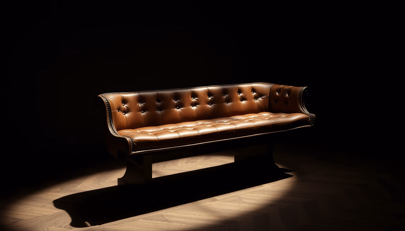saddle leather bench in editorial style
