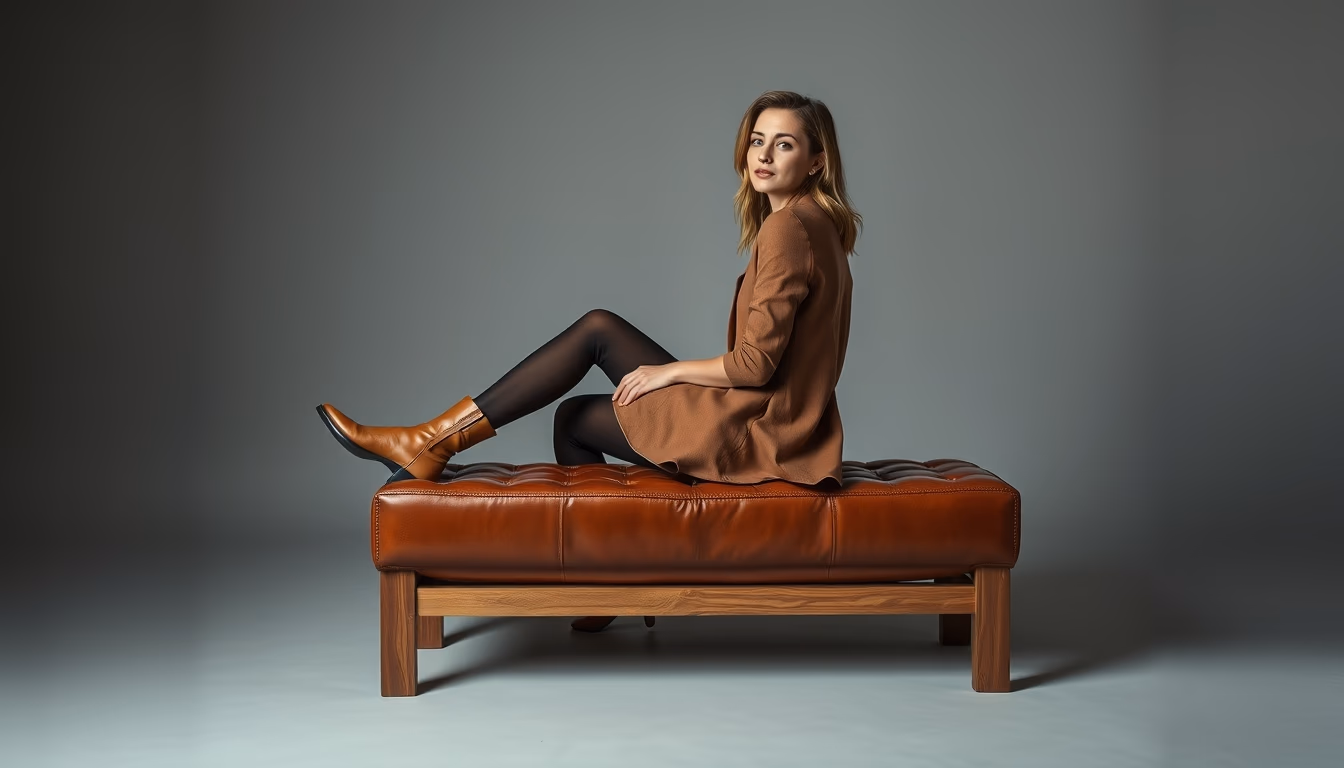 saddle leather bench in editorial style