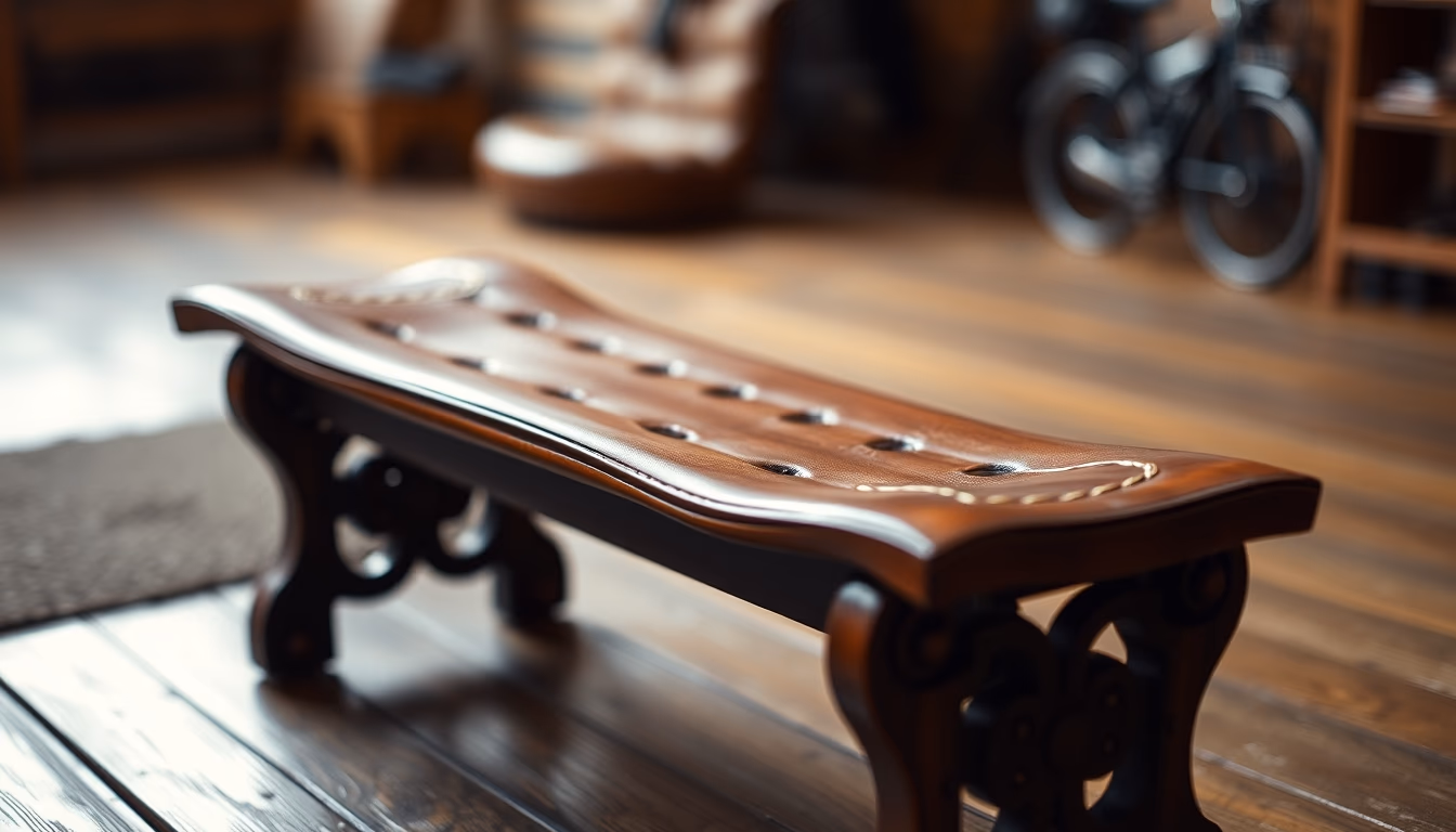 saddle leather bench in editorial style