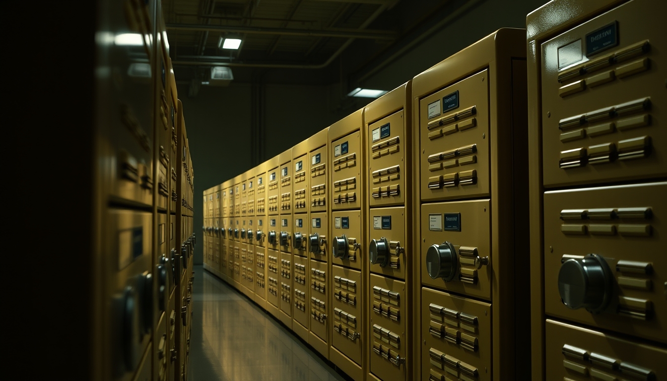 safe deposit boxes row in editorial style