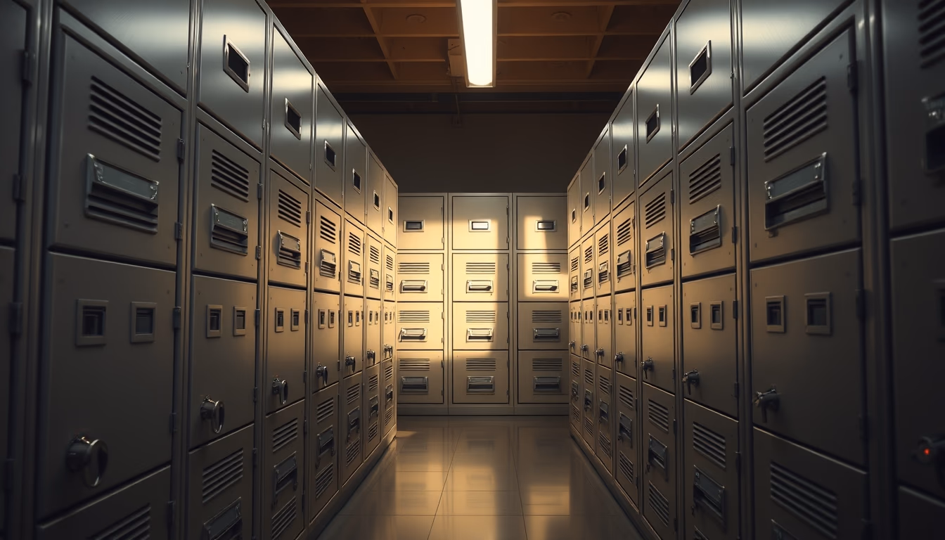 Safe deposit boxes row em estilo editorial