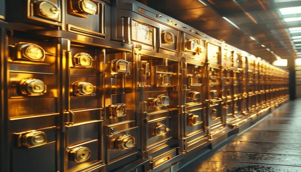 Safe deposit boxes row em estilo editorial