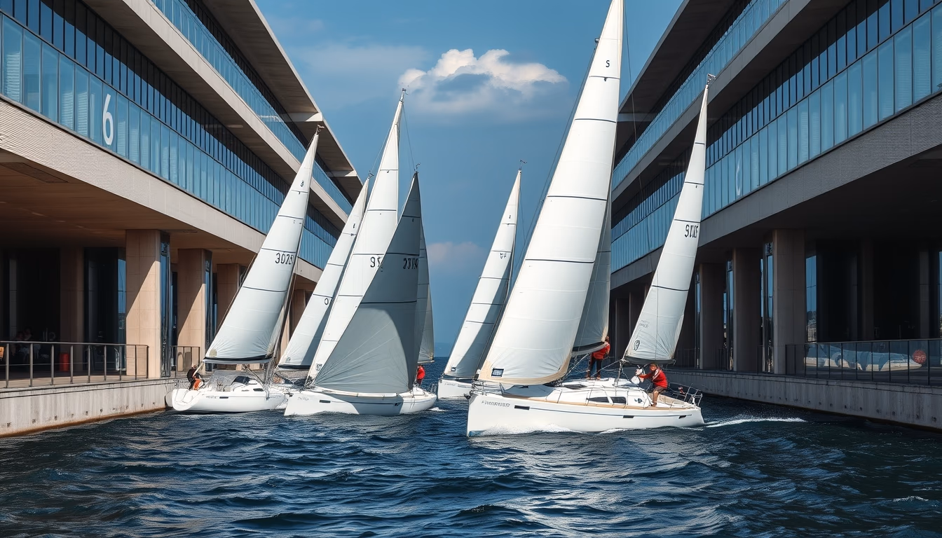 sailboat regatta racing in editorial style