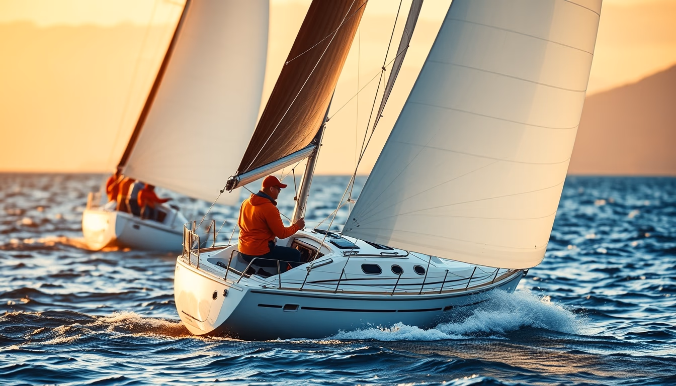 sailboat regatta racing in editorial style