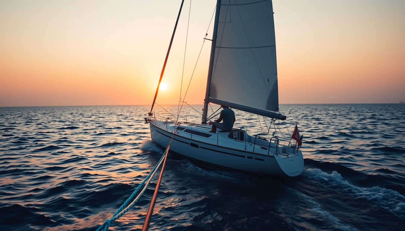 Sailing boat sunset open sea em estilo editorial