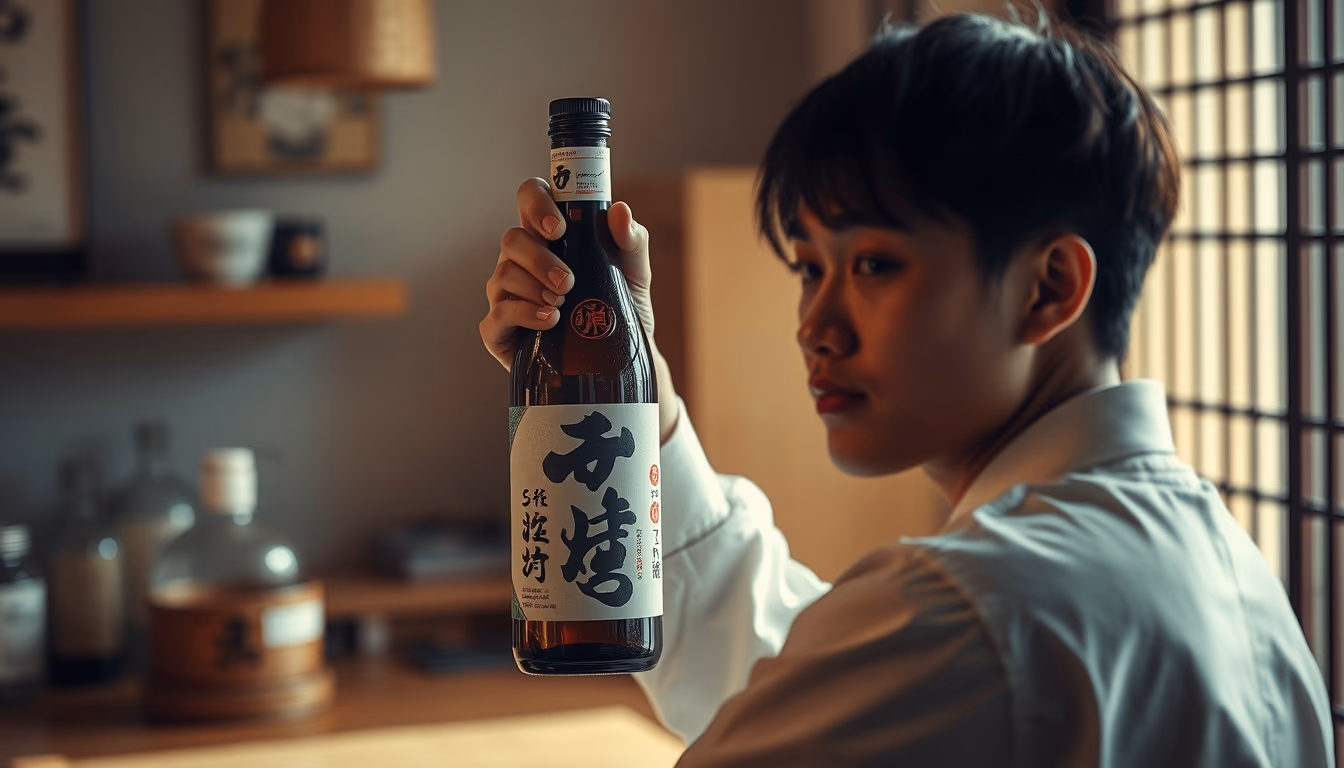 sake bottle traditional in editorial style