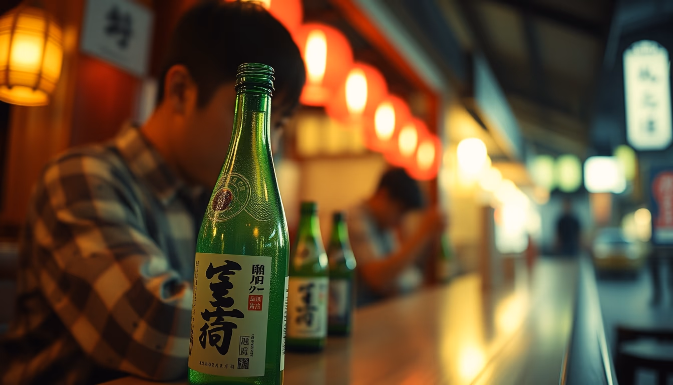 sake bottle traditional in editorial style