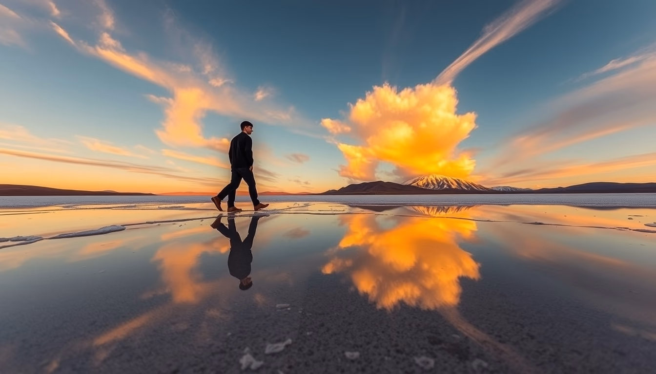 salar de uyuni reflection in editorial style