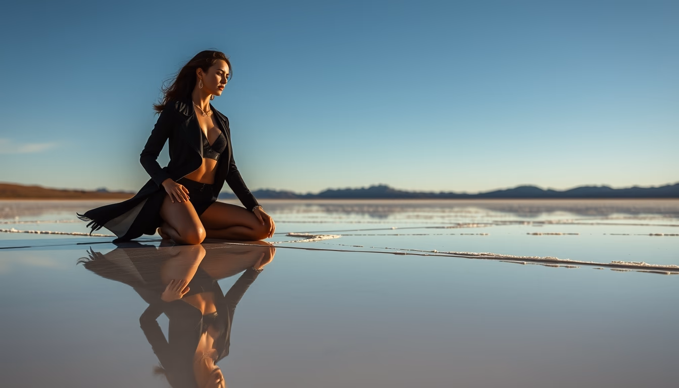 salar de uyuni reflection in editorial style