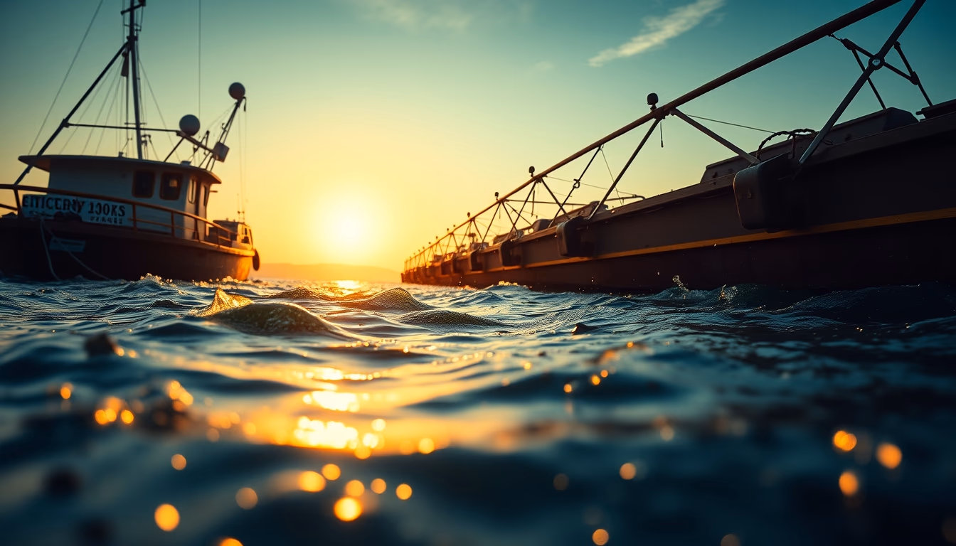 salmon farm offshore in editorial style