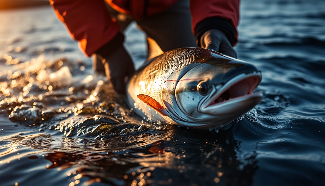 salmon farm offshore in editorial style