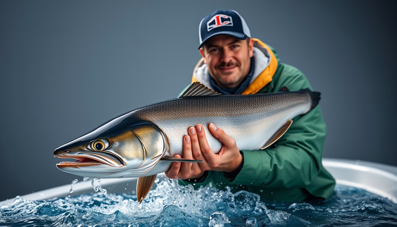 salmon farm offshore in editorial style