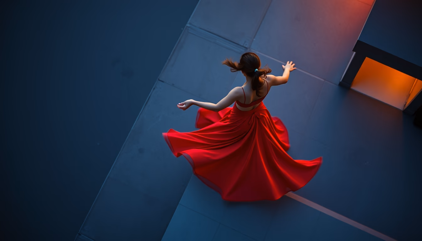 salsa skirt red flowing in editorial style