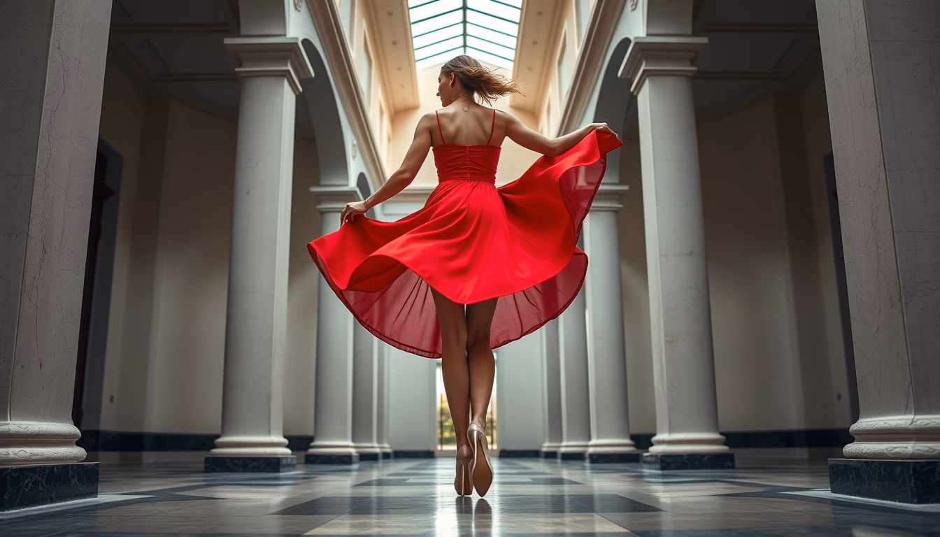 salsa skirt red flowing in editorial style