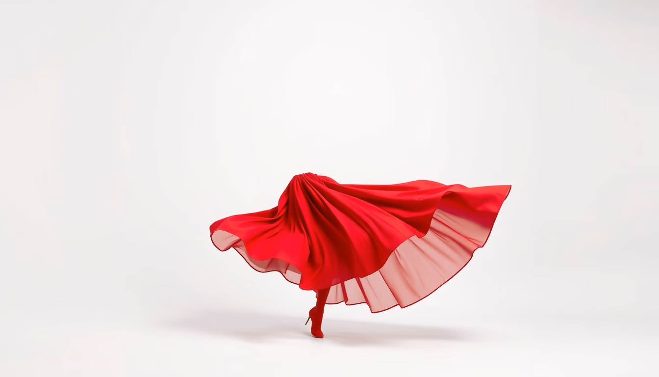 salsa skirt red flowing in editorial style