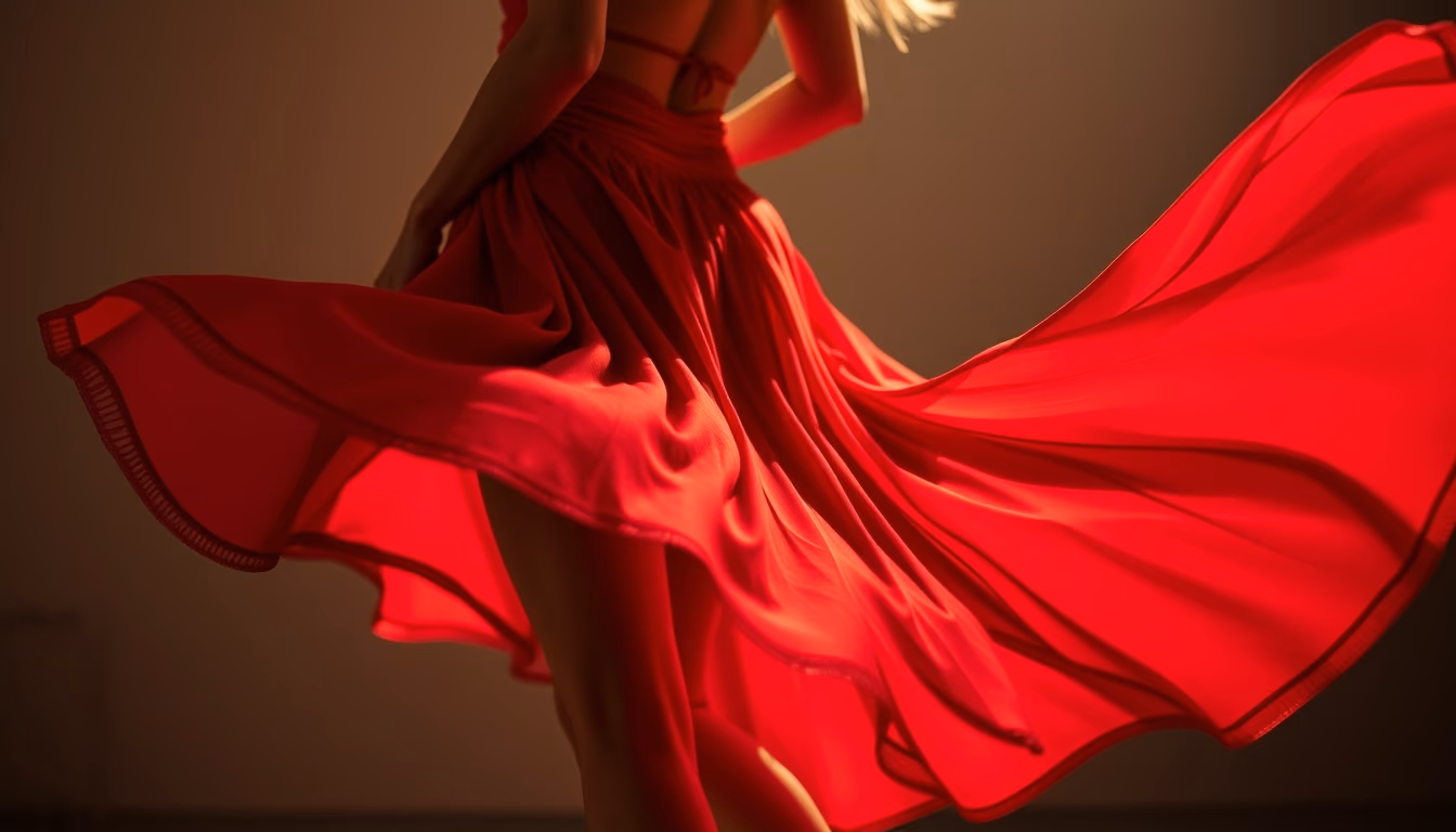 salsa skirt red flowing in editorial style