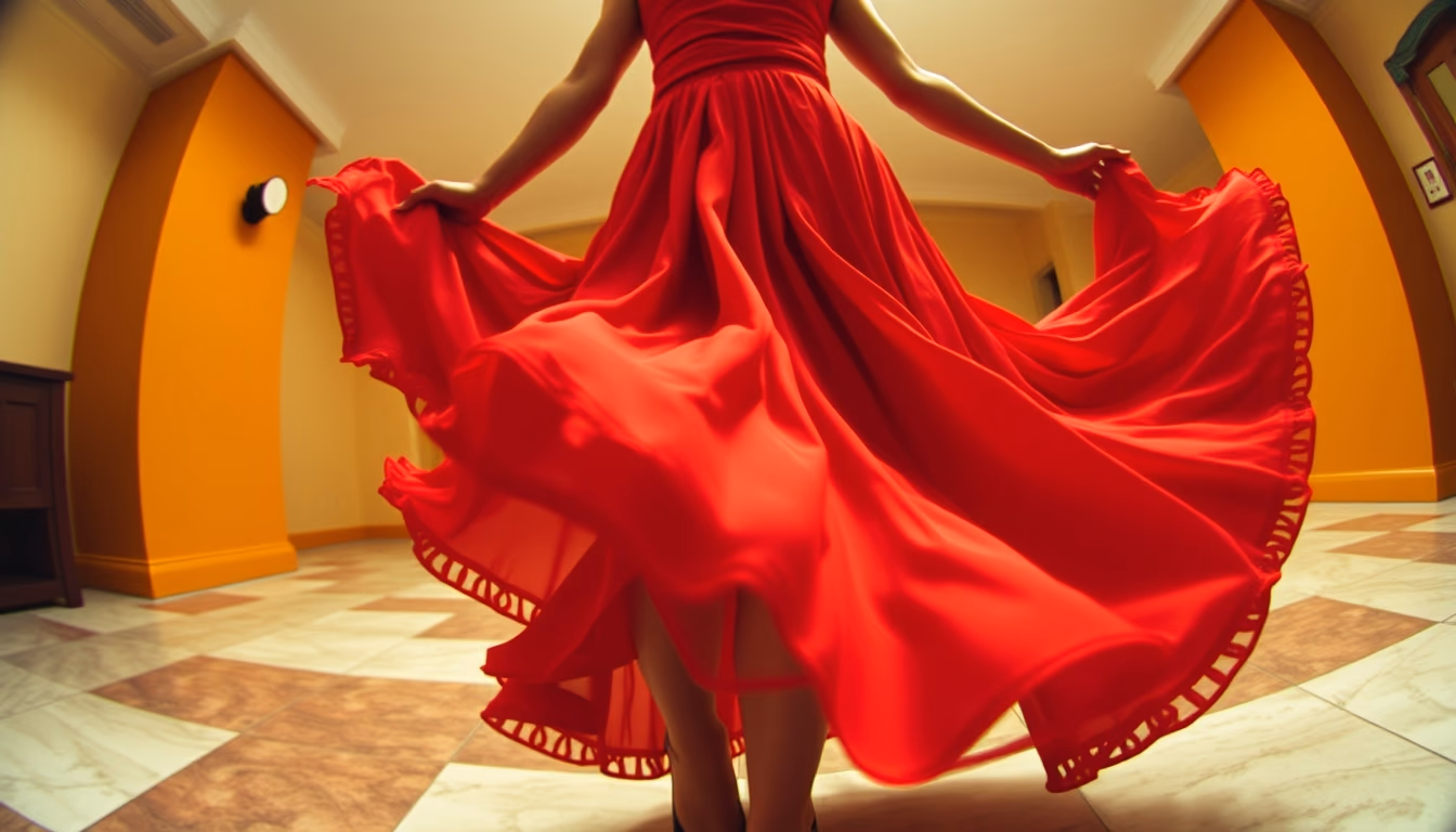 salsa skirt red flowing in editorial style