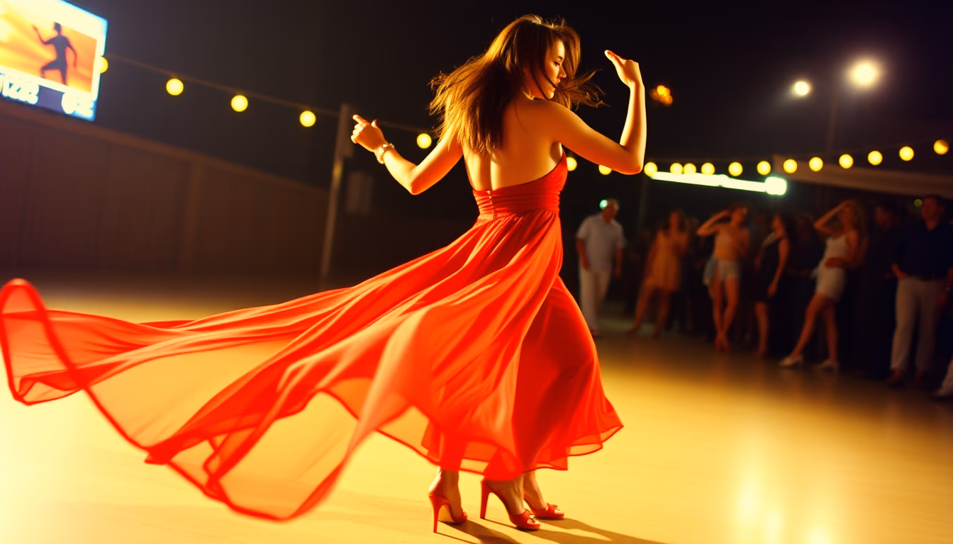 salsa skirt red flowing in editorial style