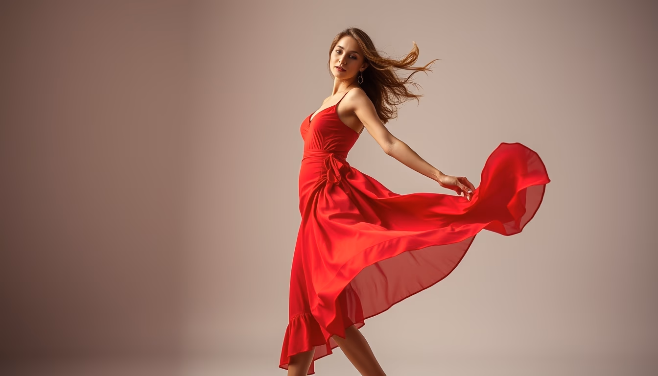 salsa skirt red flowing in editorial style