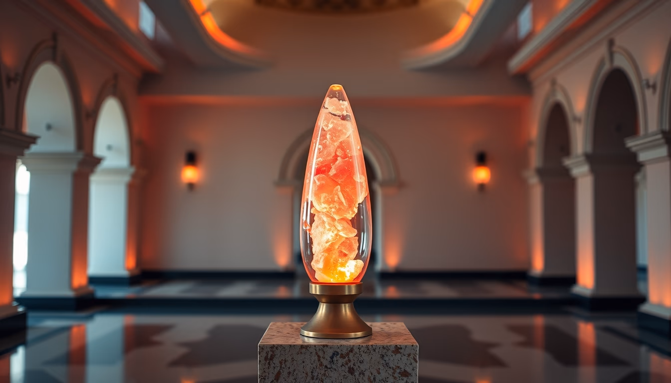 salt lamp glowing pink in editorial style