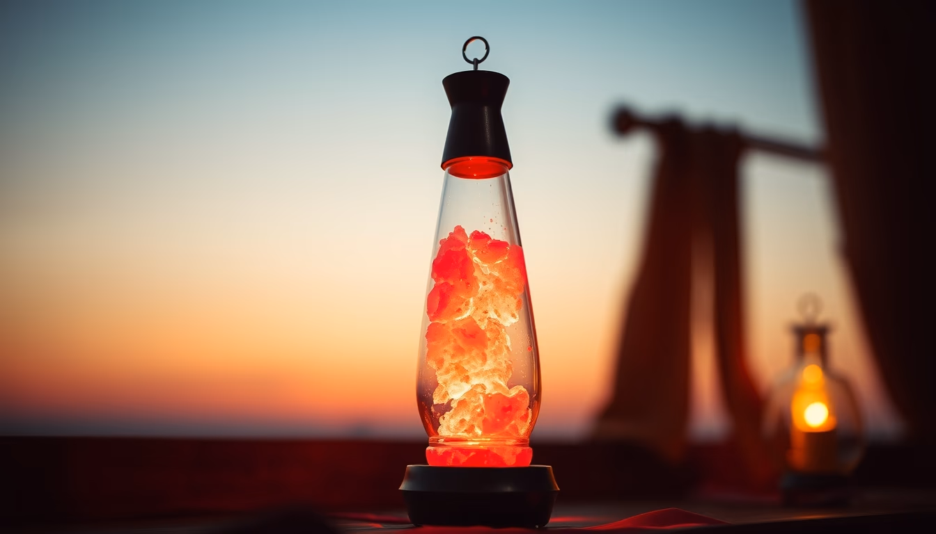 salt lamp glowing pink in editorial style