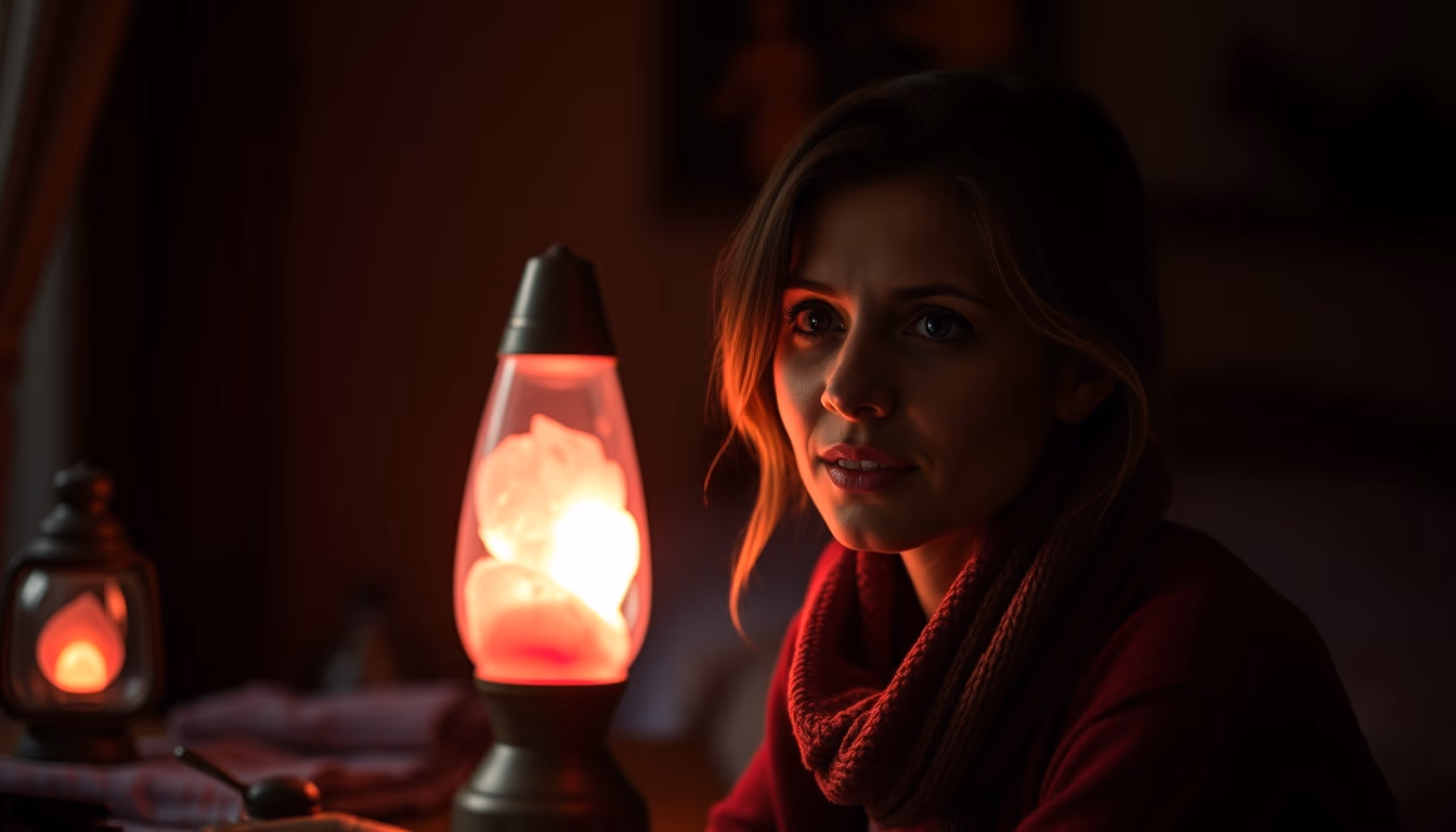 salt lamp glowing pink in editorial style