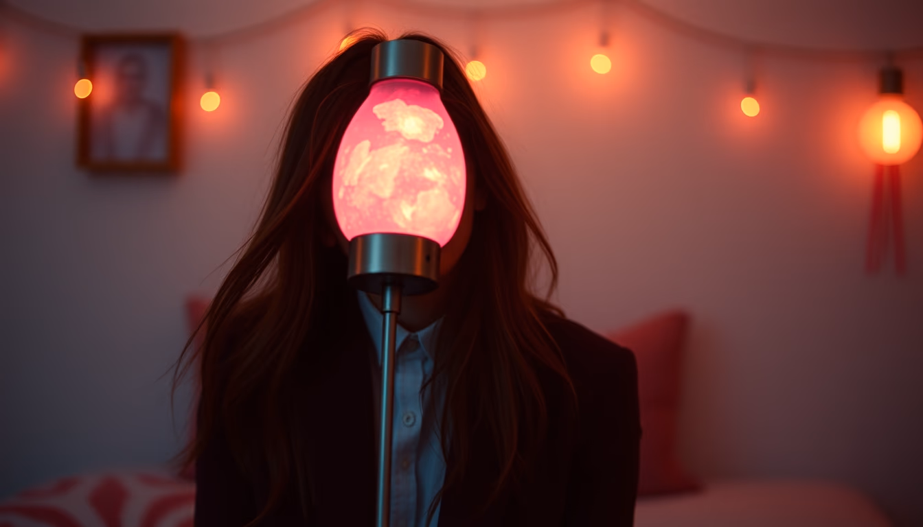 salt lamp glowing pink in editorial style