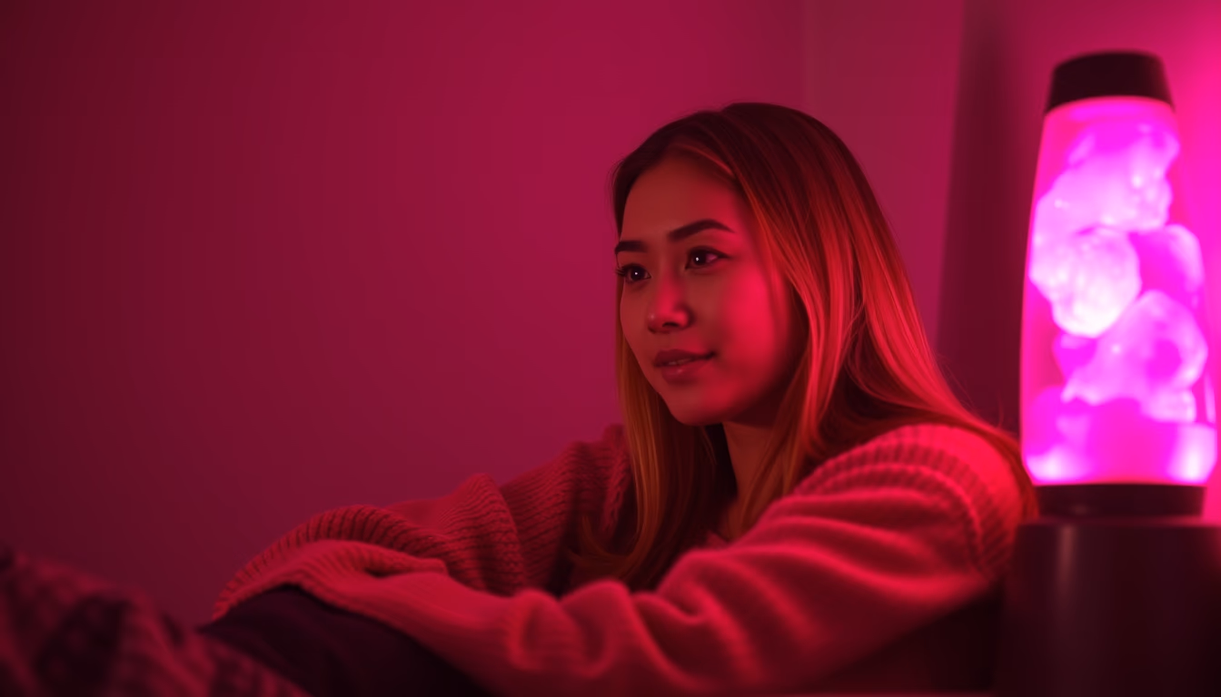 salt lamp glowing pink in editorial style