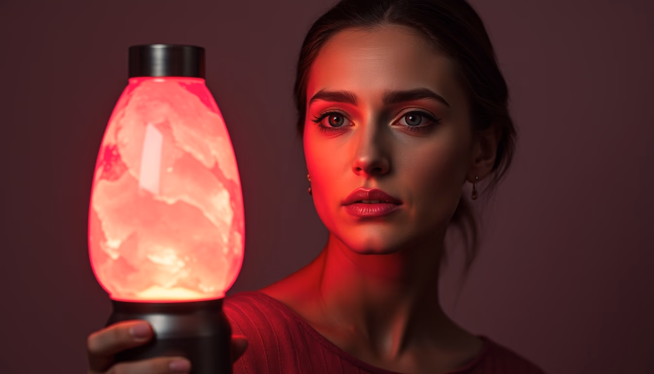 salt lamp glowing pink in editorial style