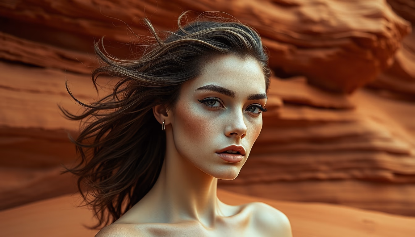 sandstone red layered in editorial style