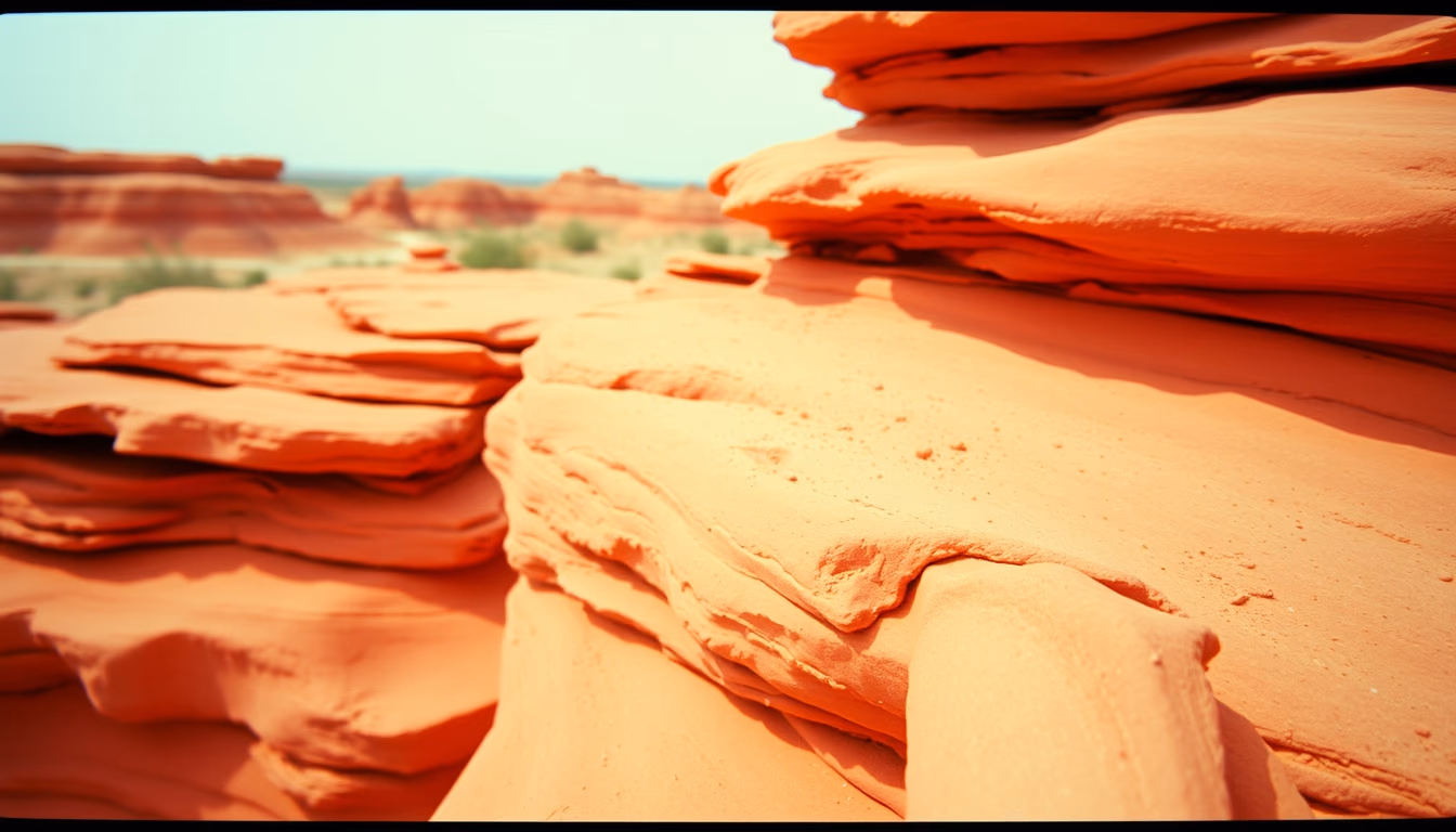 sandstone red layered in editorial style