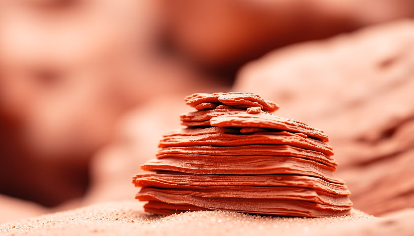 sandstone red layered in editorial style