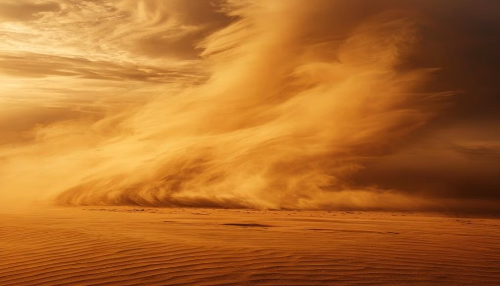 sandstorm desert haboob in editorial style