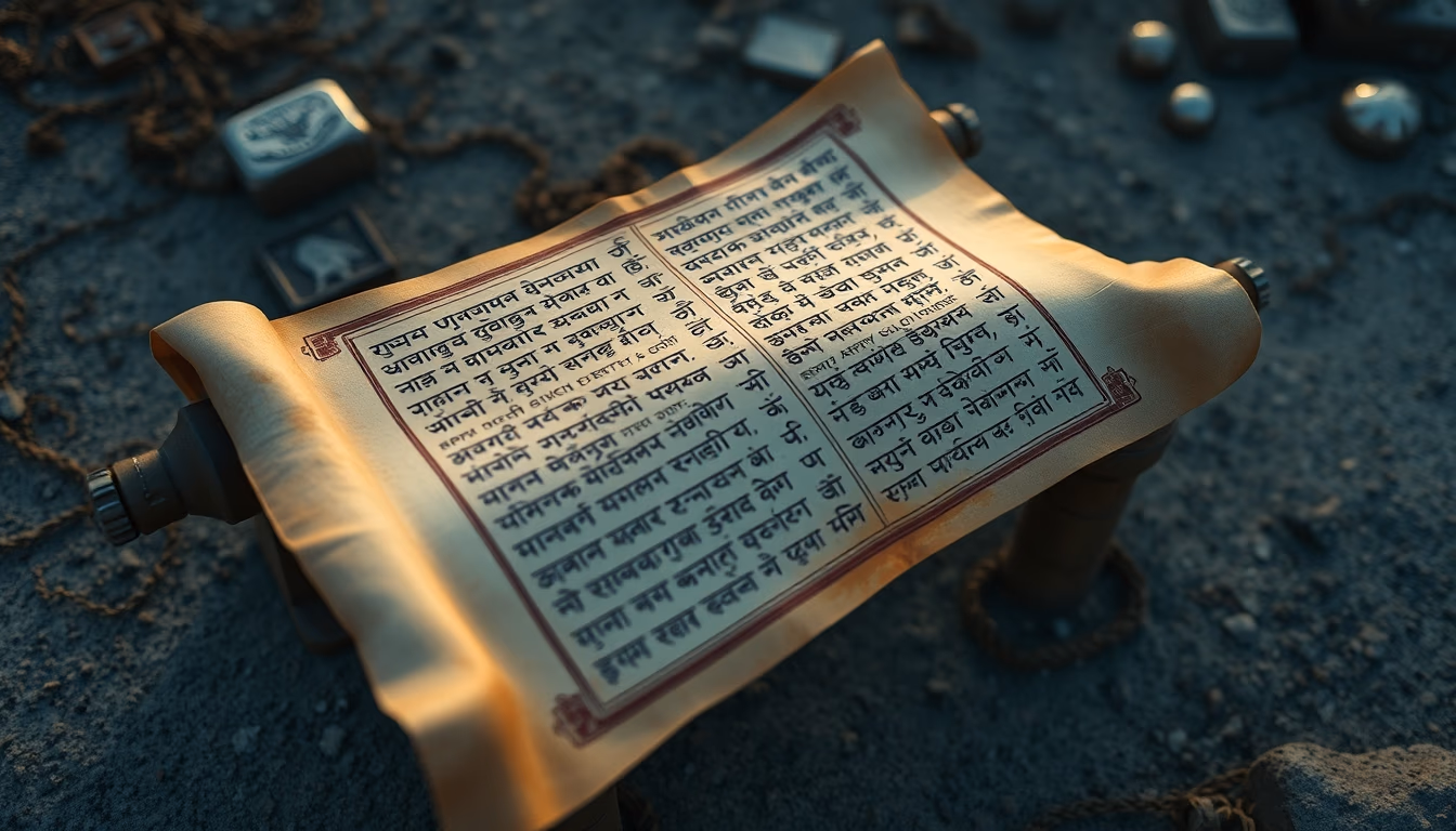 sanskrit ancient scroll in editorial style