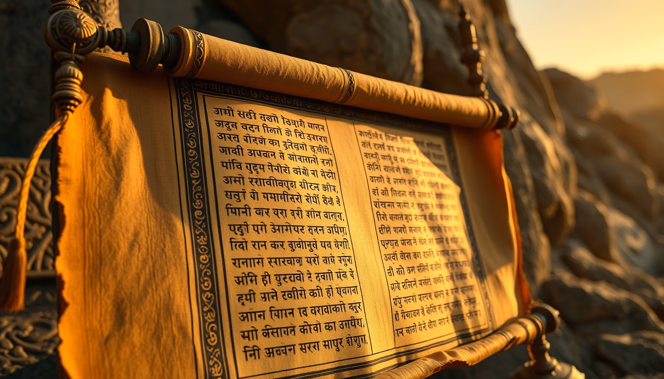 sanskrit ancient scroll in editorial style