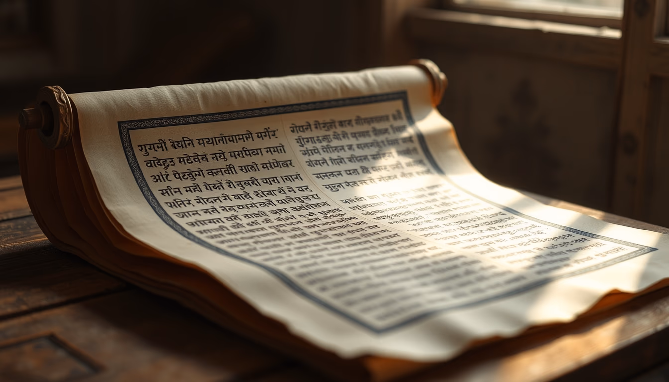 sanskrit ancient scroll in editorial style