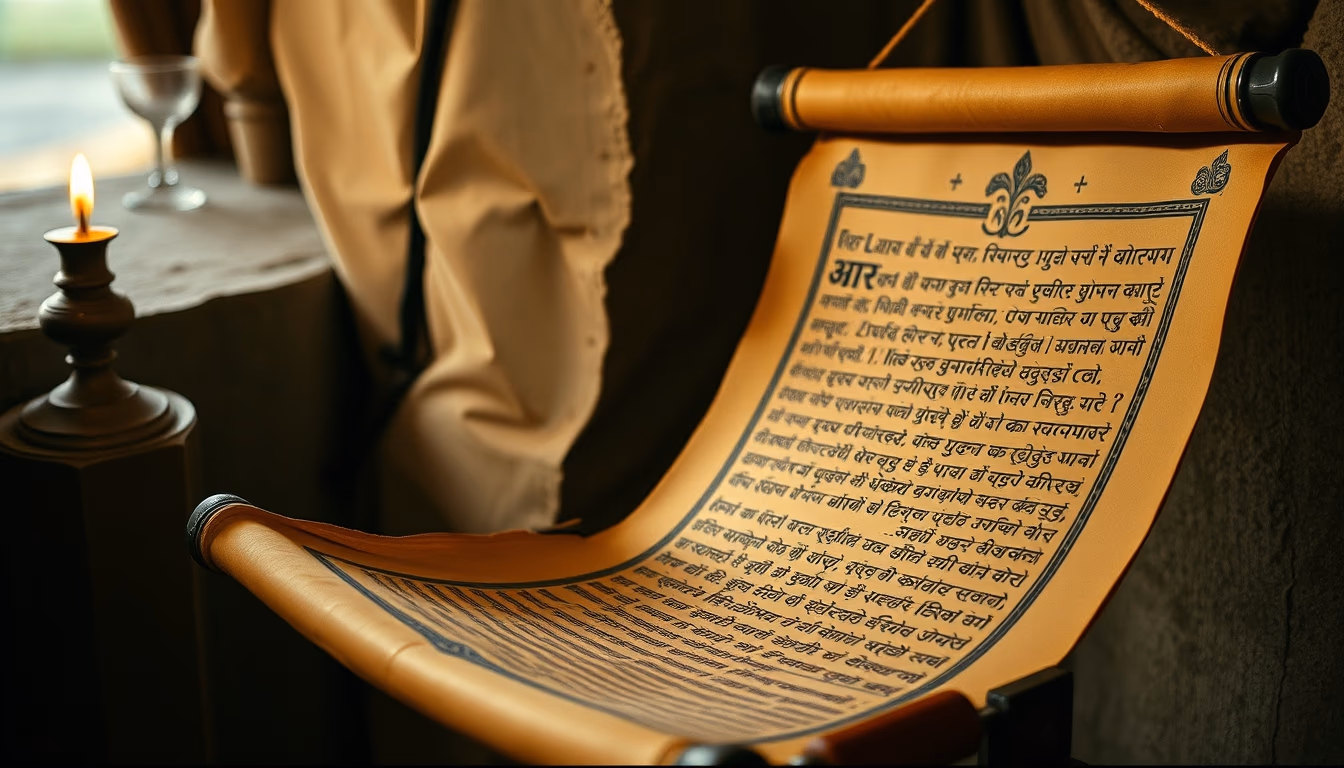 sanskrit ancient scroll in editorial style